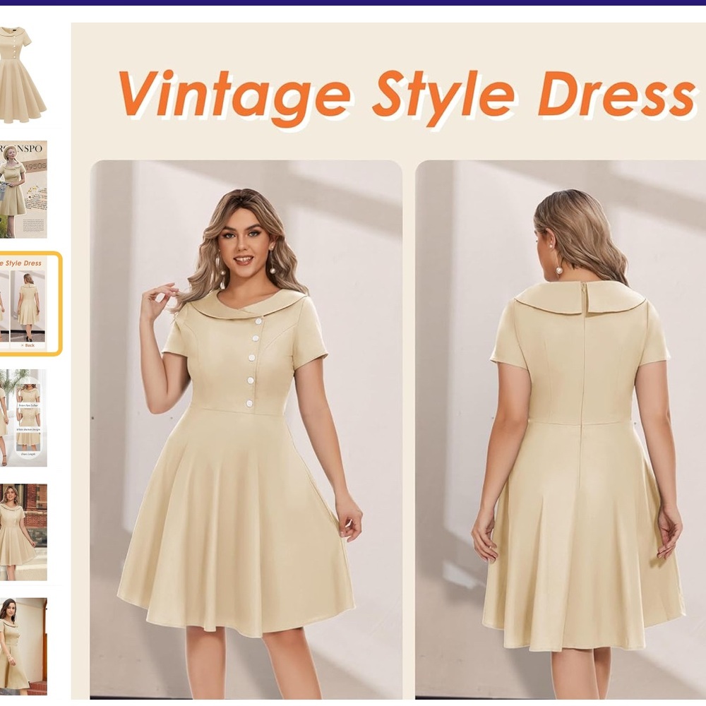Champagne  A-Line Mini Dress with Sailor Collar Vintage Audrey Hepburn style nwt
